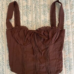 Brown Lace Trimmed Going Out top